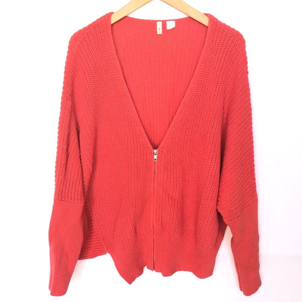 Anthropologie Moth Coral Dolman Zip Sweater M